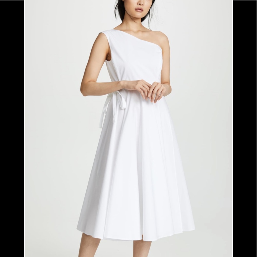 Rosetta Getty One-Shoulder Pleated Cotton Midi Dre